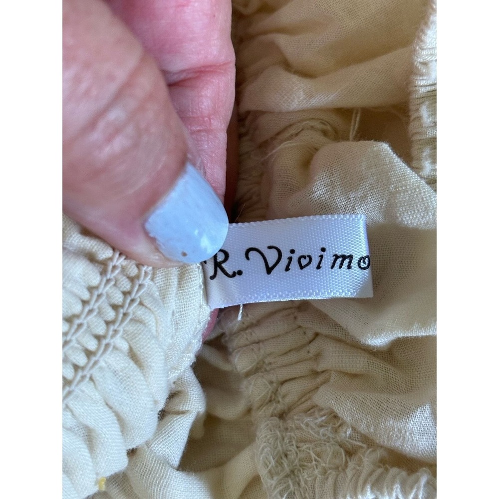 R. Vivimos Cream Swiss Dot Smocked Puff Sleeve Midi Dress Cottagecore Small - Picture 5 of 6